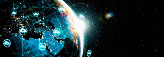 Cloud computing technology and online data storage in innovative perception . Cloud server data storage for global business network concept. Internet server service connection for cloud data transfer.