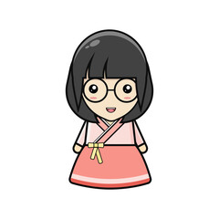 Kawaii illustration girl wearing south Korean traditional clothing vector graphics 