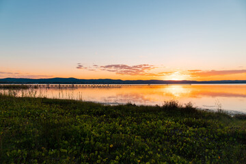 Sunset view of Tuggerah Lake, Central Coast, Australia.