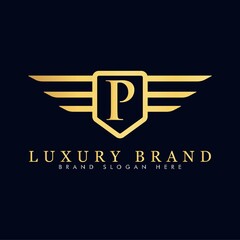 Alphabet capital logo creative design luxury concept with wings ornament silhouette