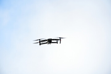 Drone up in the air with Swiss alps in the background. Photo taken April 14th, 2021, Rigi Kulm, Switzerland.