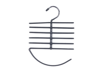 Steel gray tie hanger on a white background.