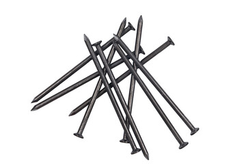 Several nails on wood on a white background.