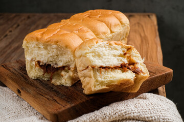 Torn bread filled with beef floss and mayonnaise