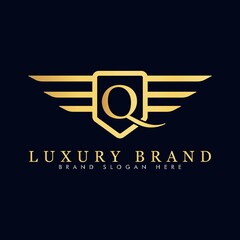 Alphabet capital logo creative design luxury concept with wings ornament silhouette