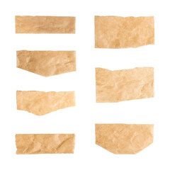 Close up of a ripped piece set of brown paper on white background