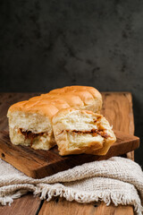 Torn bread filled with beef floss and mayonnaise
