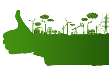 Green environment concept with thumbs up hand