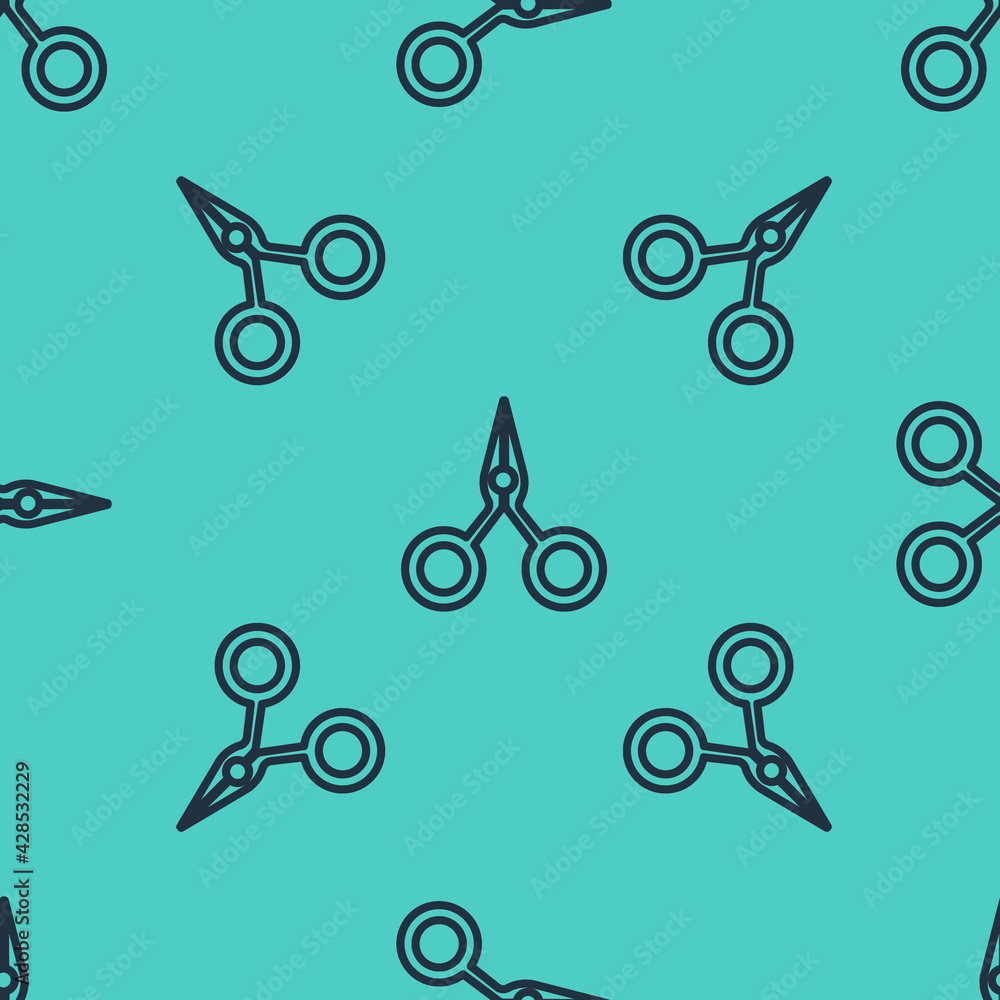 Poster black line scissors icon isolated seamless pattern on green background. cutting tool sign. vector il
