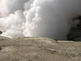 Fumaroles of the Mutnovsky volcano. Fumaroles of the Mutnovsky volcano. Close-up of a dangerous...