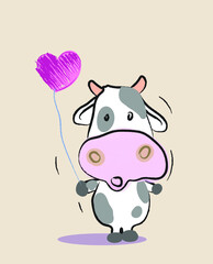 Cute cartoon cow icon symbol vector illustration.