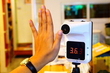 Body and Hand Temperature scanner. Thermal Sensor Technology for Covid-19 Quarantee Area.