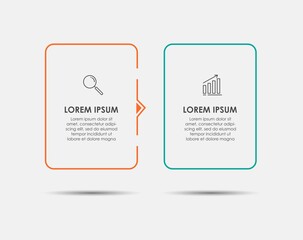 Minimal Business Infographics template. Timeline with 2 steps, options and marketing icons .Vector linear infographic with two circle conected elements. Can be use for presentation.