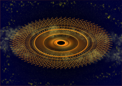 Forme filiforme orange dévoilant un trou noir dans l'espace intersidéral