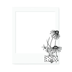 Frame or Border for fashion sale social media post design template with Minimalist botanical style you can use for greeting card template, special offer sale, black friday. Chamomile square banners. 