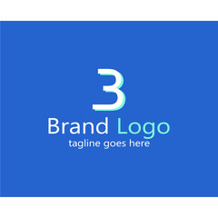 white number 3 logo image with blue shading