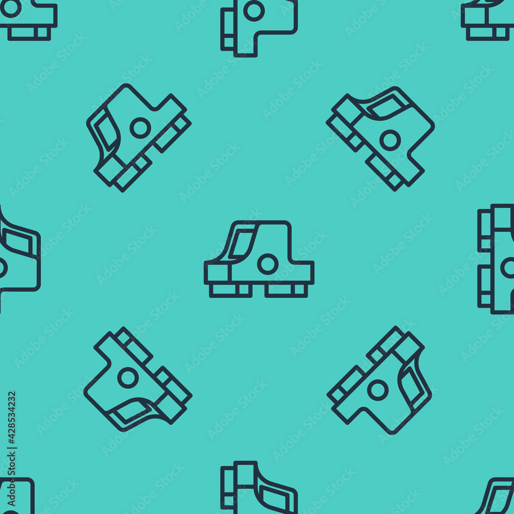 Poster black line collimator sight icon isolated seamless pattern on green background. sniper scope crossha