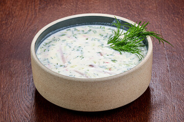 Russian traditional cold soup Okroshka