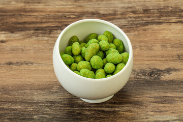 Spicy wasabi peanuts in the bowl