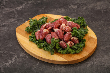 Raw chicken hearts for cooking