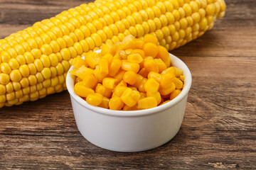 Sweet yellow corn in the bowl