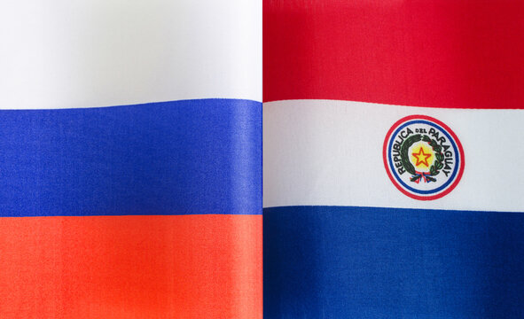 fragments of the national flags of Russia and the Republic of Paraguay close-up