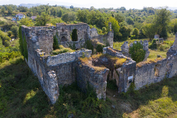 Fototapeta na wymiar House of princes Shevornadze in the village of Lykhny, Gudauta region of Abkhazia. Georgia. Old castle ruins.