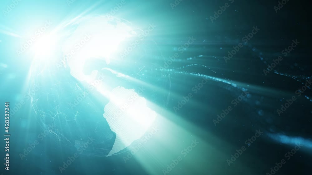 Aufkleber 3d shining earth planet globe rotation on digital artificial intelligence cyberspace network copy sp
