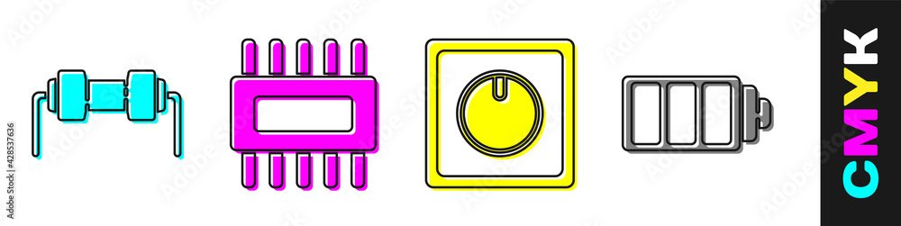 Poster set resistor electricity, processor with microcircuits cpu, electric light switch and battery charge