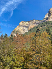 views of mountains, forests, waterfalls and natural pools in the Ordesa y Monte Perdido National Park, located in the Aragonese Pyrenees. in the province of Huesca, Spain