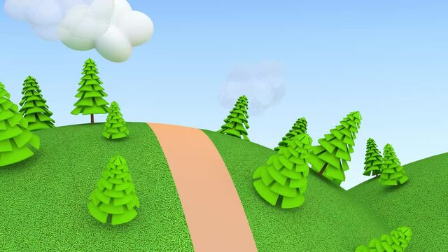 Fabulous summer landscape animation in a children's style
