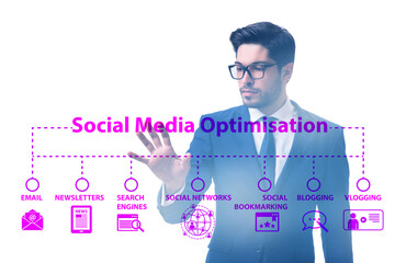 Social media optimisation concept with businessman