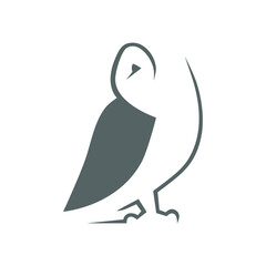 Gray barn owl symbol on white backdrop. Design element