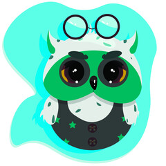 cute cartoon owl in suit in blue turquoise colors
