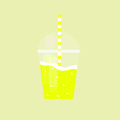 Vector Illustration of a plastic glass of smoothies. Refreshing and healthy pineapple, coconut mixed into one