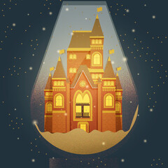 fairytale sand castle in a transparent capsule with grain effect