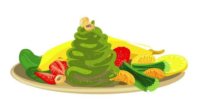 Spinach with fruit and vegetables icon animation