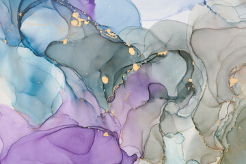 Currents of translucent hues, snaking metallic swirls, and foamy sprays of color shape the landscape of these free-flowing textures. Natural luxury abstract fluid art painting in alcohol ink technique