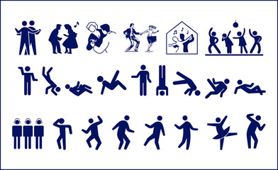 Elegant blue color dancers couple silhouette on white background