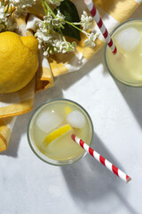 Refreshing homemade lemonade with ice and mint