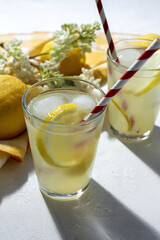 Refreshing homemade lemonade with ice and mint