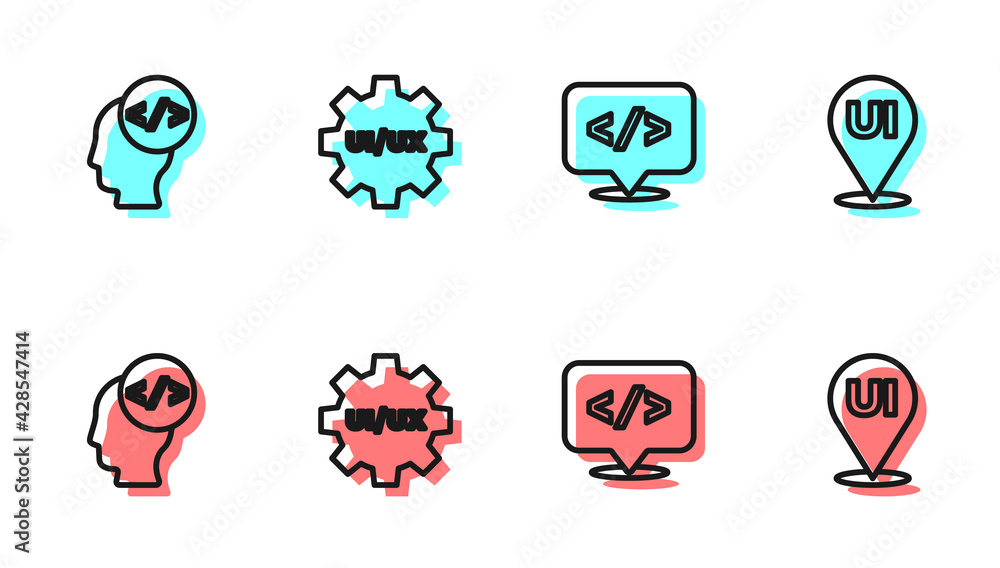 Wall mural set line front end development, , ui or ux design and icon. vector