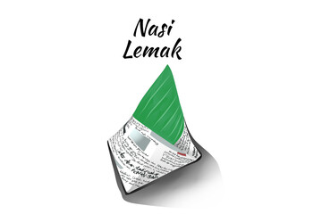 Nasi Lemak. Traditional malay food. Cute characters of Nasi Lemak rice with boiled egg, peanuts, banana leaf. Spicy Sambal on top of rice.