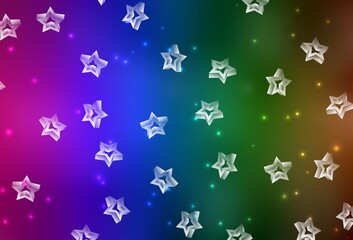 Dark Multicolor vector background with colored stars.