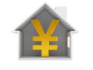 Obraz premium Yen currency inside house cross-section