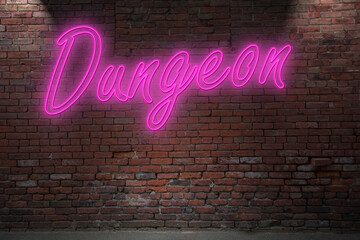Obraz premium Neon Bondage Dungeon lettering on Brick Wall at night
