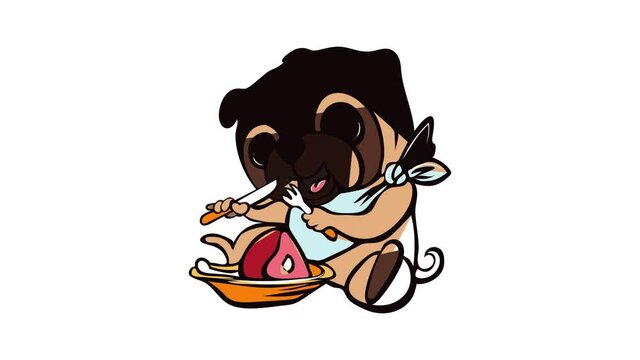 Pug eat meat icon animation