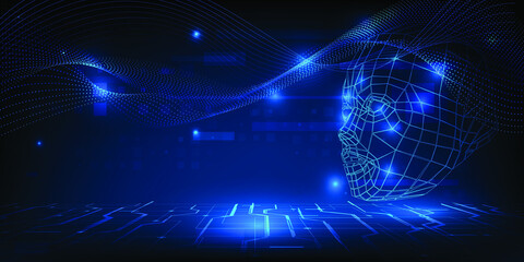 Visualization of artificial intelligence vision blue high technology background.Futuristic tech concept.Vector illustrations.