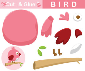 Cute bird perch on tree branches. Education paper game for children. Cutout and gluing. Vector cartoon illustration