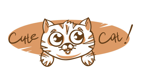 Cute cat, Logo on a white background. Children's illustration. Cartoon kitten vector. Great for icon, symbol, children's print.